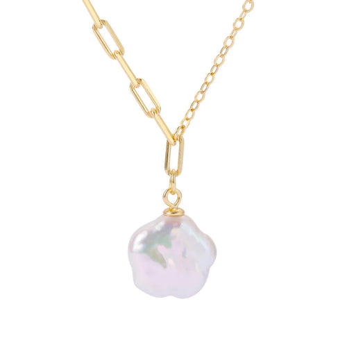 Gold Chain with Sakura Formed Pearl Pendant