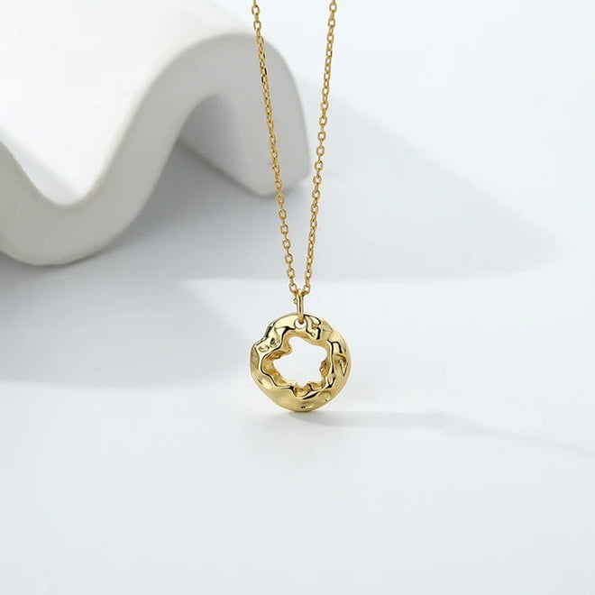 Gold Cable Chain with Irregular Hoop Pendant