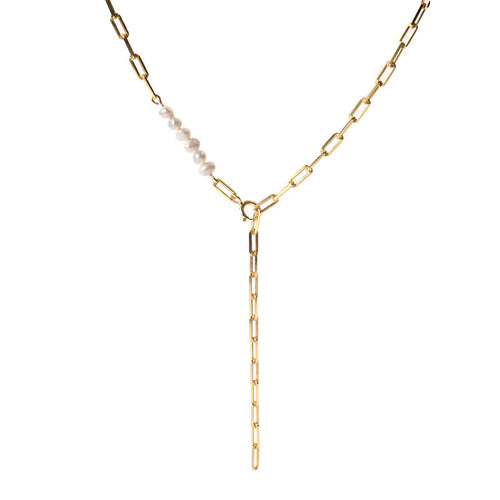 Gold Chain Paperclip with Real Pearls