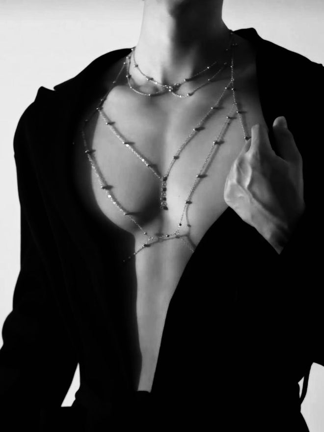 Powerful Silver Body Chain and Necklace Set