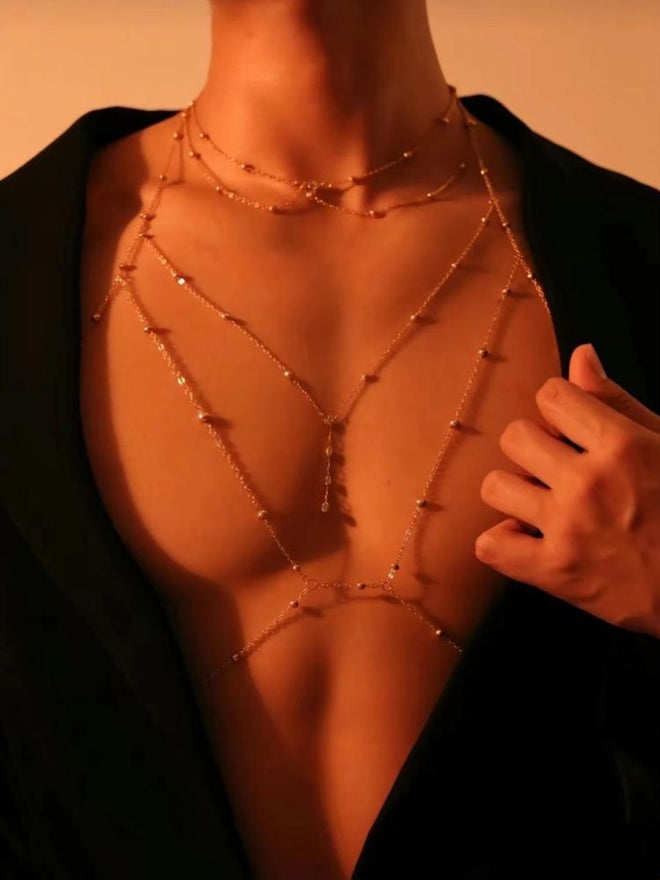 Powerful Gold Body Chain and Necklace Set