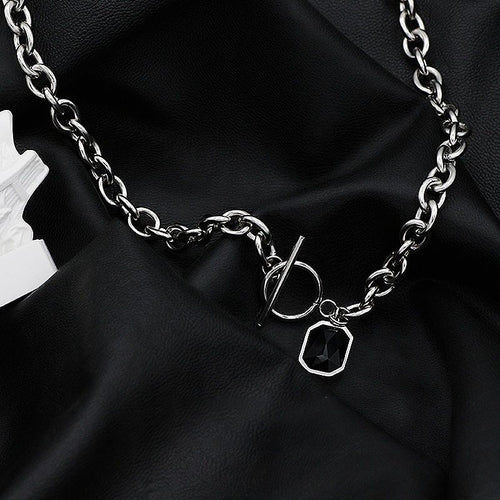 Powerful OT Rolo Chain with Obsidian Pendant