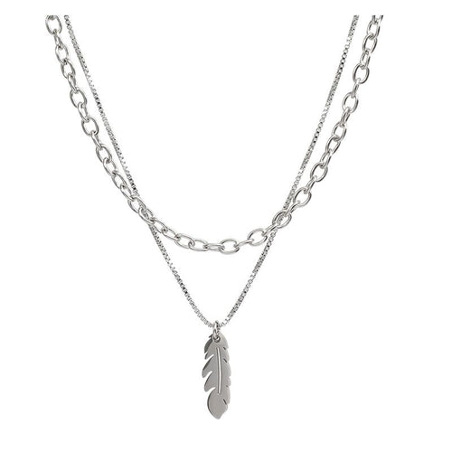 Powerful Box Chain and Rolo Chain with Feather Pendant