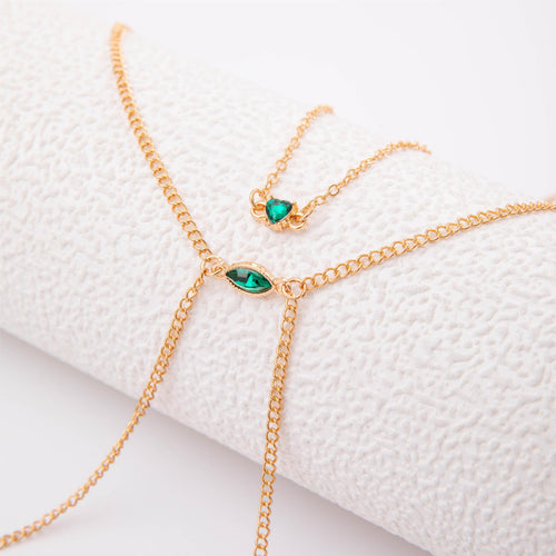 Powerful Gold Body Chain with Green Gemstones