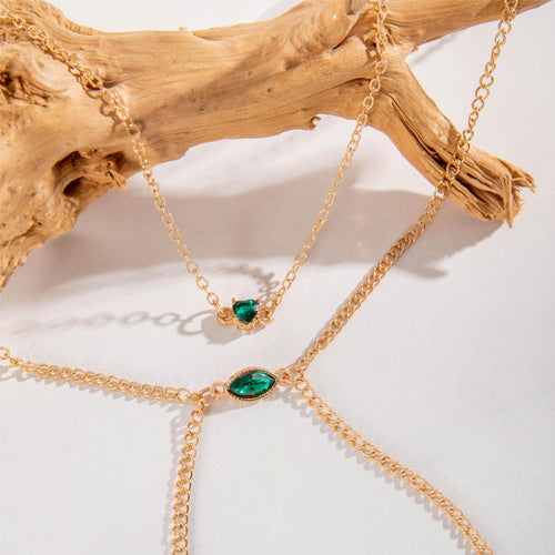 Powerful Gold Body Chain with Green Gemstones